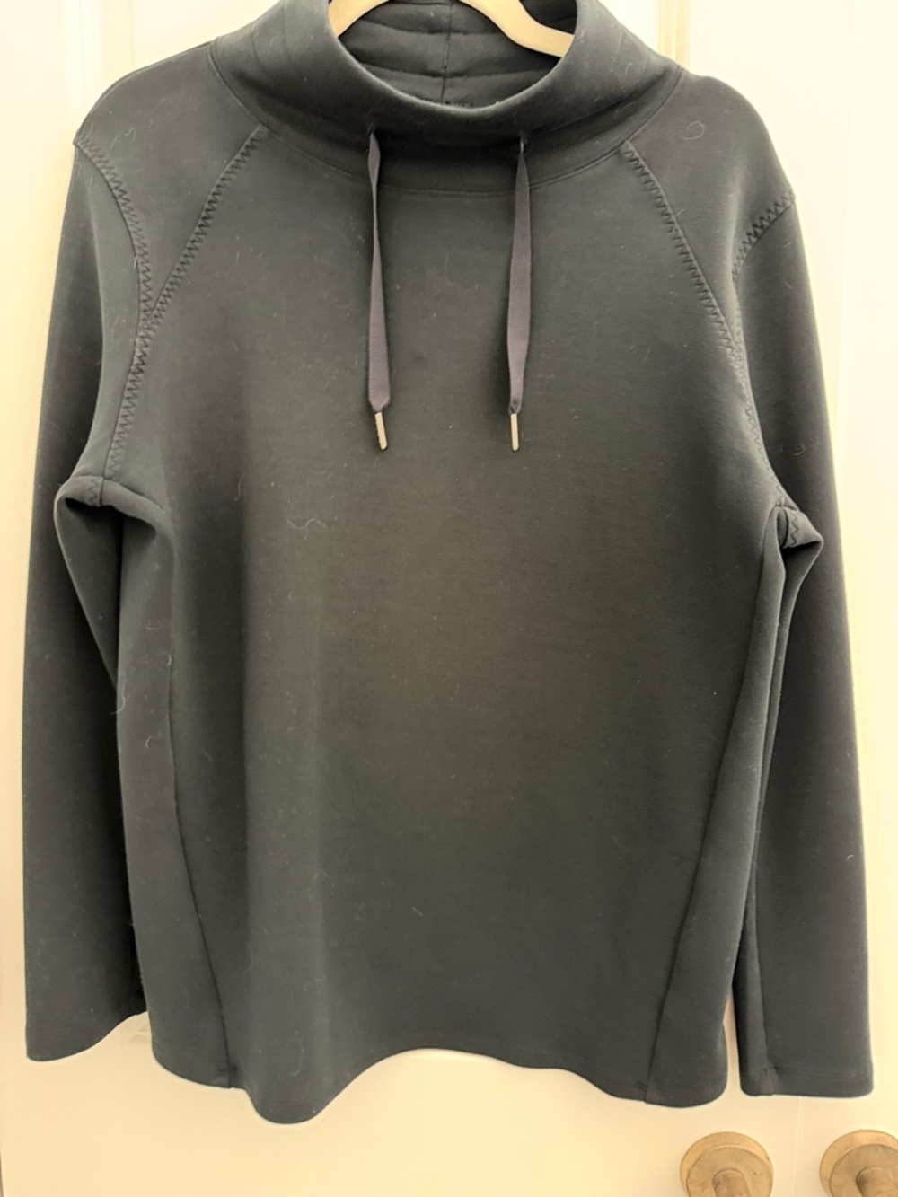 SPANX Women’s Black Turtleneck Funnel Sweatshirt with Drawcord